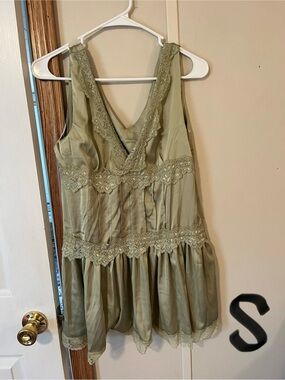 SHEIN Sage Green Lace-Trim Mini Dress